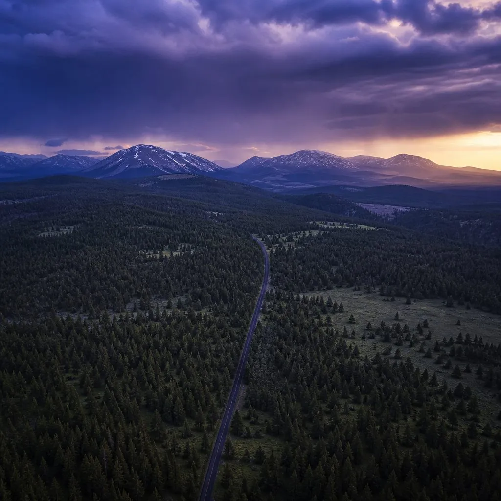 Aerial dusk view of the The high country region of Arizona