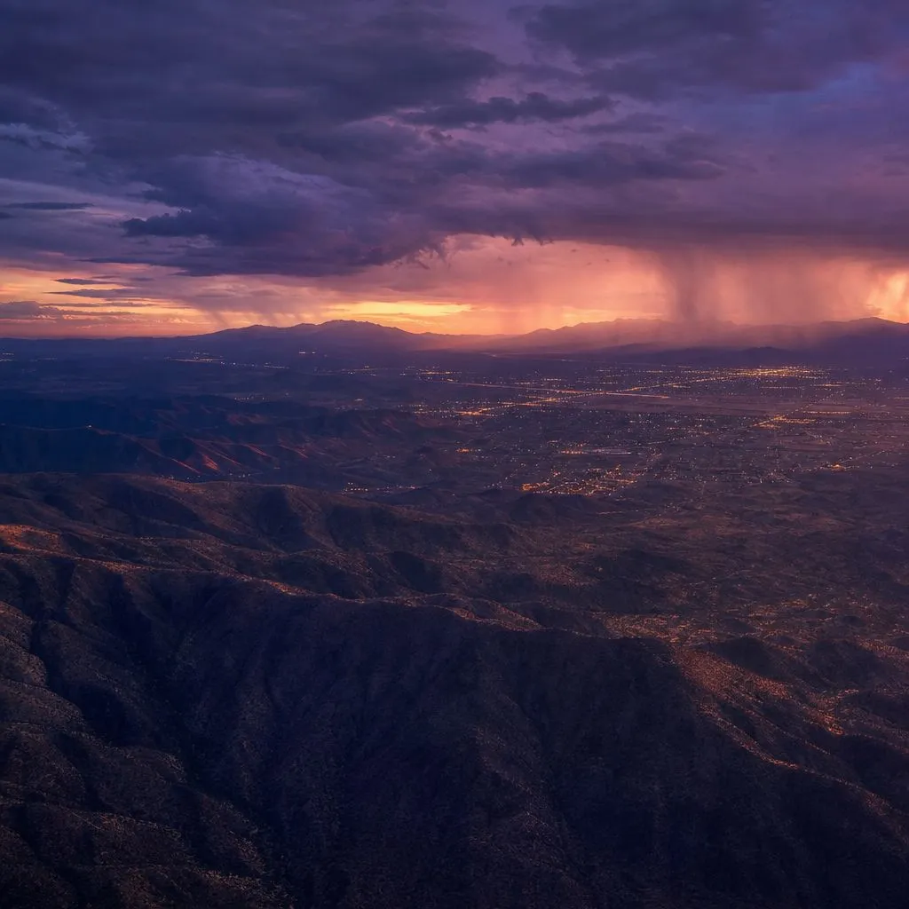 Aerial dusk view of the Tucson & the south region of Arizona